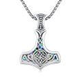 wholesale 925 Sterling Silver & Abalone Shell Mjolnir Viking Pendant Necklace for Men-0-0