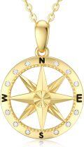 wholesale 14K Gold CZ Compass Pendant Necklace for Women - 18 Inches Chain-0-0