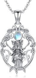wholesale 925 Sterling Silver Triple Moon Goddess Pendant with Blue Stone and Leaf Design - Pagan Jewelry for Women-0-0