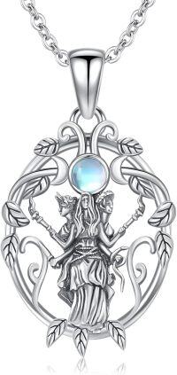 wholesale 925 Sterling Silver Triple Moon Goddess Pendant with Blue Stone and Leaf Design - Pagan Jewelry for Women-Original