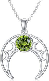wholesale 925 Sterling Silver Triple Moon Pendant Necklace with Birthstone-August