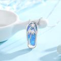 wholesale 925 Sterling Silver Blue Opal Palm Tree Flip Flop Pendant Necklace-0-3