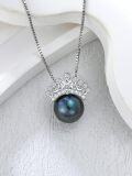 wholesale Black Pearl Necklace For Women 925 Sterling Silver Crown Heart Freshwater Black Pearl Pendant Necklace Jewelry Anniversary Birthday Christmas Gifts For Women Her Wife Girlfriend Mom -0-1