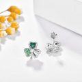 wholesale 925 Sterling Silver Shamrock Heart-Shaped Stud Earrings with Green Stones - Perfect for St Patricks Day-0-2