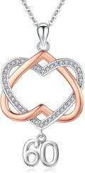wholesale 925 Sterling Silver Double Heart with 60th Anniversary Charm Pendant Necklace s for Women and Girls-0-0