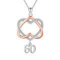 wholesale 925 Sterling Silver Double Heart with 60th Anniversary Charm Pendant Necklace s for Women and Girls-0-0