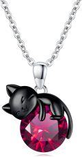 wholesale 14K Gold Pink Crystal Black Cat Pendant Necklace for Women Cats Lover-0-62