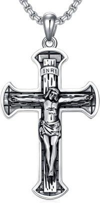 wholesale 925 Sterling Silver Crucifix Cross Necklace with Jesus Christ Pendant for Men & Women-H01-Crucifix Cross