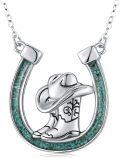 wholesale 925 Sterling Silver Turquoise Horseshoe Cowboy Boot Pendant Necklace Western Jewelry Christmas Gifts for Cowgirl Cowboy-0-0