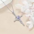 wholesale TOUPOP Cross Infinity Necklaces For Women White Gold S925 Sterling Silver Alexandrite June Birthstone Pendant Necklace Christian Religious Faith Cross Birthday Jewelry For Girlfriend Wife Daughter -0-3
