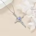 TOUPOP White Gold S925 Sterling Silver Alexandrite June Birthstone Cross Pendant Necklace-0-3