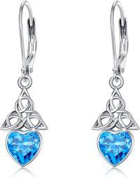 wholesale 925 Sterling Silver Celtic Birthstone Drop Earrings Irish Jewelry Gifts-March -Aquamarine Blue