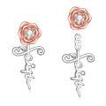 wholesale 925 Sterling Silver Rose Flower Faith Drop Earrings Rose Gold Plated Cubic Zirconia-0-0