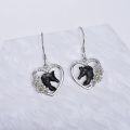 wholesale 925 Sterling Silver Heart-Shaped Black Horse Head with Daisy Flowers Dangle Earrings for Women Gifts-0-2