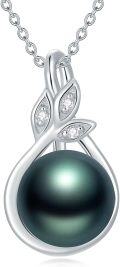 wholesale 14K Gold Leaf Design with Black Tahitian Pearl Pendant Necklace (AAA Quality)-0-0