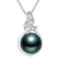wholesale 14K Gold Leaf Design with Black Tahitian Pearl Pendant Necklace (AAA Quality)-0-0