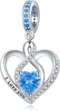 wholesale 925 Sterling Silver Heart Birthstone Charms for Bracelets Jewelry Gifts-Dangle - Dec - Topaz