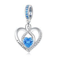wholesale 925 Sterling Silver Heart Birthstone Charms for Bracelets Jewelry Gifts-Dangle - Dec - Topaz