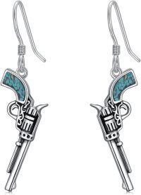 wholesale 925 Sterling Silver with Turquoise Stone Revolver Design Western Style Drop Earrings for Women-Gun