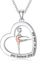 wholesale 925 Sterling Silver She Believed She Could So She Did Inspirational Gymnastics Charm Necklace-0-0