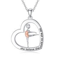 wholesale 925 Sterling Silver Gymnast Heart Pendant Necklace She Believed She Could So She Did-Gymnast