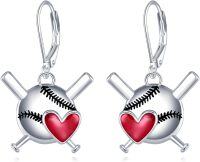 wholesale 925 Sterling Silver Baseball Heart Dangle Earrings Sports Gift for Her-Baseball earrings