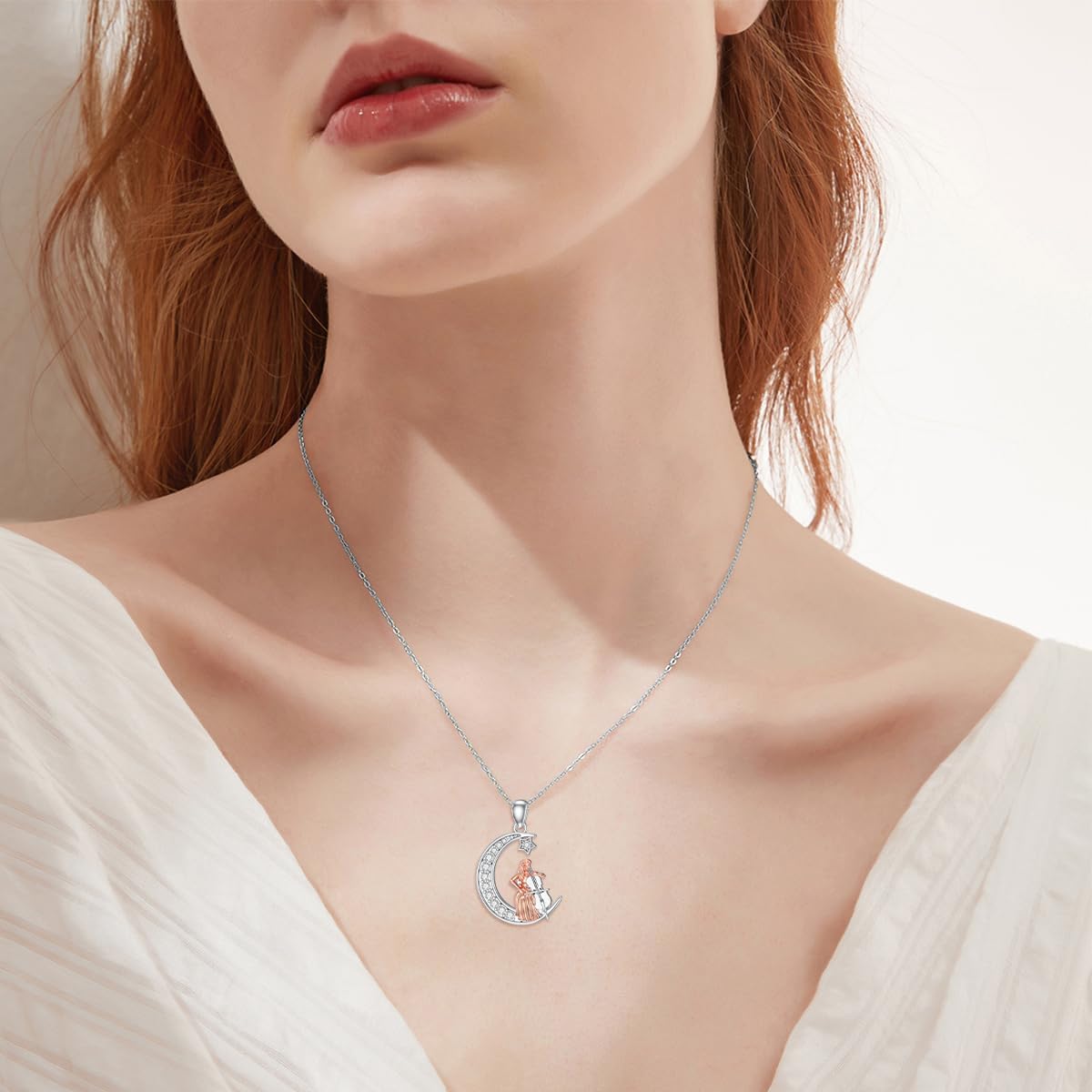 wholesale 925 Sterling Silver Crescent Moon & Star with Cellist Pendant Necklace - Musical Instrument Themed Jewelry for Women-0-4