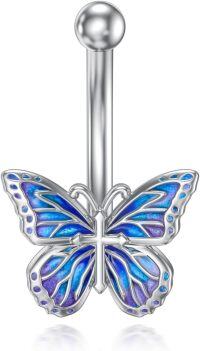 wholesale 925 Sterling Silver 925 Sterling Silver Evil Eye 8mm 14G Belly Button Ring 12mm Length 22mm Total Hypoallergenic Gift for Women-Butterfly