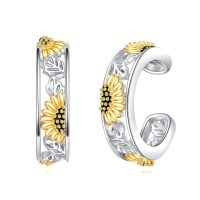 wholesale 925 Sterling Silver Sunflower Design Clip-On Cartilage Hoop Earrings for Men & Women - Vintage Fashion s-Sunflower