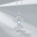 wholesale 925 Sterling Silver Angel Pendant Necklace Heart Moonstone White Gold Plated Women Jewelry-0-1