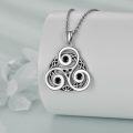 wholesale 925 Sterling Silver Black Onyx Celtic Triquetra Knot Pendant Necklace 45cm Chain-0-3