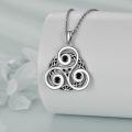 wholesale 925 Sterling Silver Black Onyx Celtic Triquetra Knot Pendant Necklace 45cm Chain-0-3