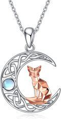 wholesale 925 Sterling Silver Celtic Moon Fox Pendant Necklace with Rose Gold Plated and Blue Opal Stone-0-0