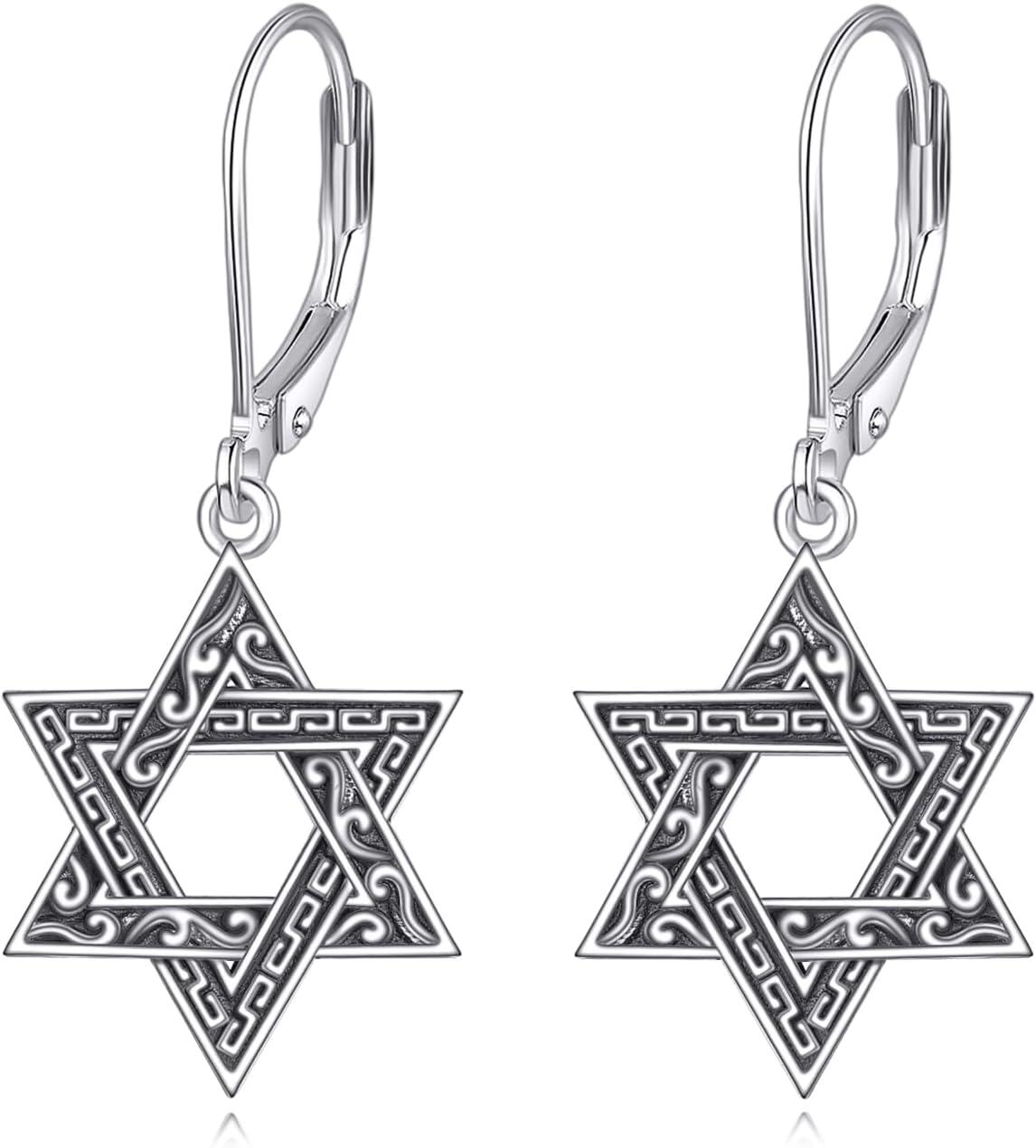 Sterling Silver Star of David Dangle Earrings Jewish Jewelry Gift-david star