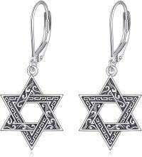 wholesale 925 Sterling Silver Star of David Leverback Drop Earrings Judaica Gifts for Women-david star