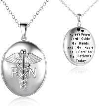 wholesale 925 Sterling Silver Photo Locket Necklace for Nurses Doctors w/Caduceus Stethoscope Charm Pendant-Caduceus Locket Necklace