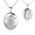 TOUPOP Sterling Silver Caduceus Photo Locket Necklace Nursing Jewelry-0-0