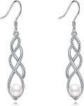 wholesale 925 Sterling Silver Celtic Knot Pearl Drop Dangle Earrings with Leverbacks-0-0