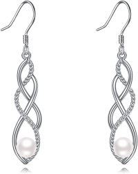 wholesale 925 Sterling Silver Celtic Knot Pearl Drop Dangle Earrings with Leverbacks-E-Pearl earrings