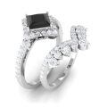 TOUPOP Sterling Silver Agate Moissanite Black Onyx Wedding Ring Set-0-1