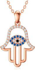 wholesale 14K Rose Gold  Blue Sapphire Evil Eye Hand of Fatima Pendant Necklace for Women-0-0