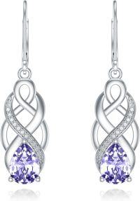wholesale 925 Sterling Silver 12 Months Birthstone Celtic Knot Drop Leverback Earrings-Violet Purple