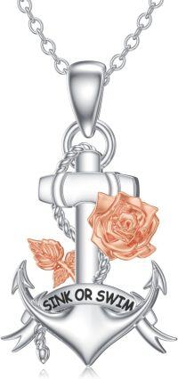 wholesale TOUPOP Anchor Necklace For Women Anchor Pendant 925 Sterling Silver Inspiration Necklace Sink Or Swim Necklace Anchor Jewelry For Sister Friend Wife Mom Daughter Birthday Christmas Mothers Day Gift -undefined