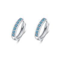 wholesale 925 Sterling Silver Colorful Gemstone Huggie Hoop Earrings-15mm-3 Mar.(Aquamarine)
