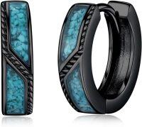 wholesale Sterling Silver Gemstones Viking Celtic Cross Huggie Earrings 15mm for Sensitive Ears Unisex Jewelry Gift-Black-Turquoise