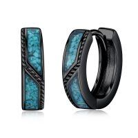 wholesale 925 Sterling Silver Hoop Earrings Wholesale With Blue Inlay Design For Women-Black-Turquoise