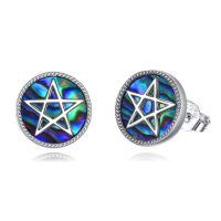 wholesale 925 Sterling Silver Pentagram Pentacle Stud Earrings, Hypoallergenic Nickel-Free, 10.2mm Star Symbol Jewelry for Women Men, Gift Box-Star Pentagram Stud Earrings