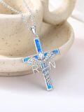 wholesale 925 Sterling Silver Blue Opal Caduceus Angel Wings RN Cross Pendant Necklace-0-4