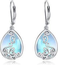 wholesale 925 Sterling Silver Teardrop Blue Opal Swirls Leverback Hoop Earrings-30-Filigree Teardrop Moonstone