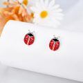 wholesale 925 Sterling Silver Ladybug Stud Earrings - Red Moss Agate Insect Jewelry for Women Mom Grandma Lover Gifts-0-4